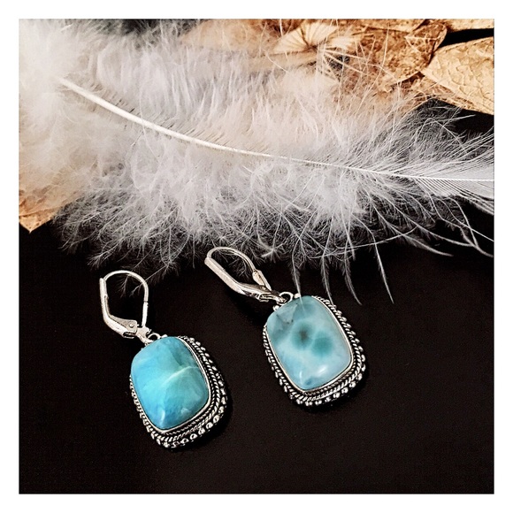 Vintage Jewelry - Vintage Sterling Silver Estate Larimar Earrings